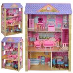 Деревянный трехэтажный домик для кукол с мебелью (арт. MD2009)