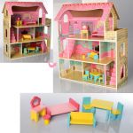 Деревянный трехэтажный домик для кукол с мебелью (арт. MD2203)