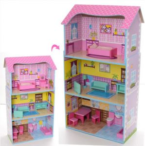 Деревянный трехэтажный домик для кукол с мебелью (арт. MD2202)