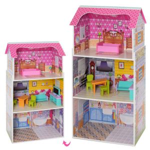 Деревянный трехэтажный домик для кукол с мебелью (арт. MD1549)
