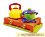 Детская газовая плита с посудой и подносом (Юника 67040)
